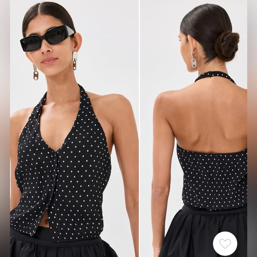 Polka Dot Halter Tank Top - Black